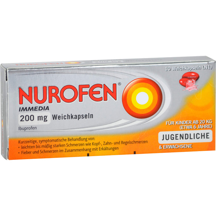 Nurofen Immedia Weichkapseln bei Regelschmerzen ab 6 Jahren 200mg, 10 St. Kapseln