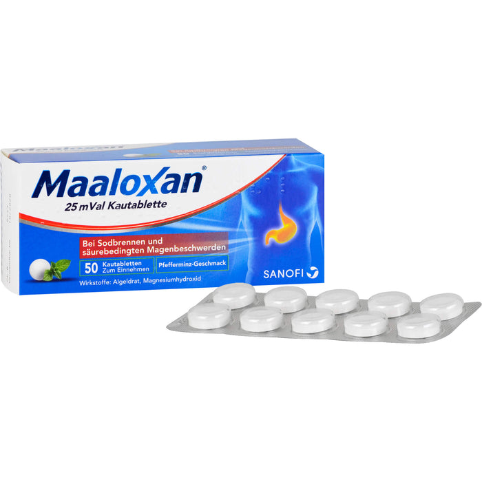 Maalox 25 mVal Kautabletten Reimport Kohlpharma säurebindendes Magenmittel, 50 pcs. Tablets