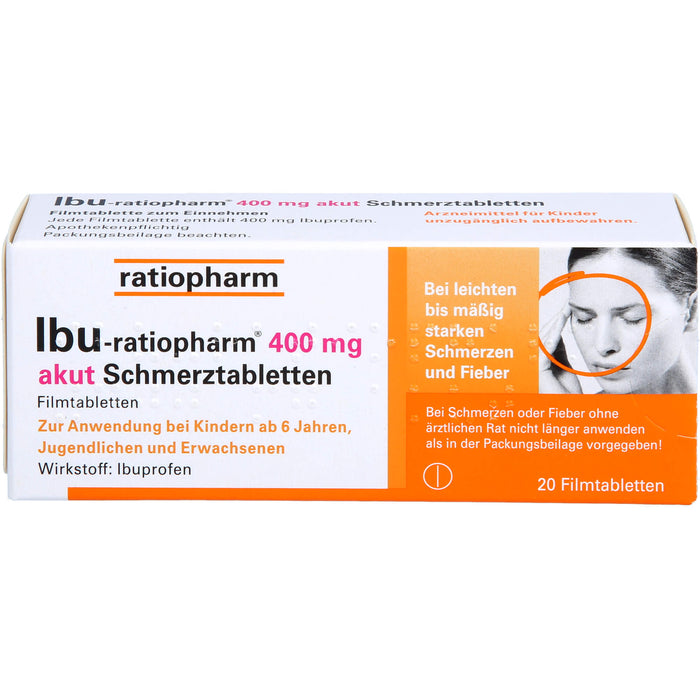 IBU-ratiopharm akut 400 mg Schmerztabletten, 20 pc Tablettes