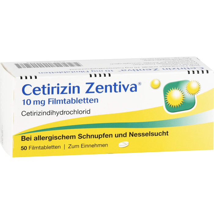 Cetirizin Zentiva 10 mg Filmtabletten bei allergischem Schnupfen und Nesselsucht, 50 pc Tablettes