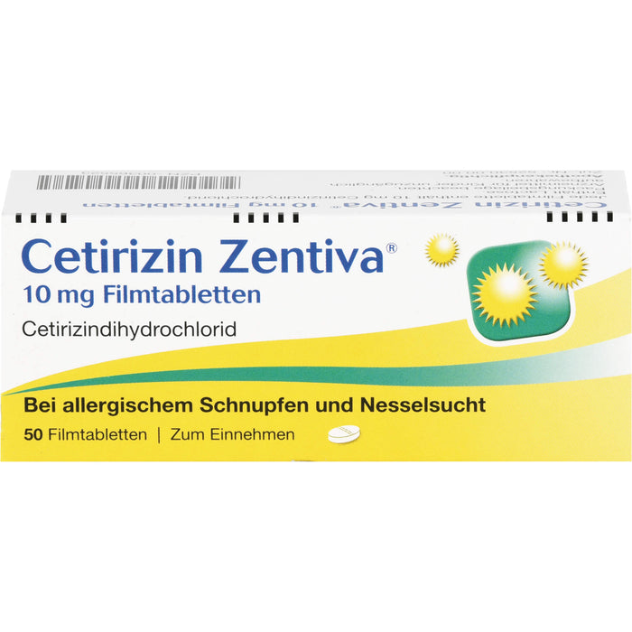 Cetirizin Zentiva 10 mg Filmtabletten bei allergischem Schnupfen und Nesselsucht, 50 pcs. Tablets