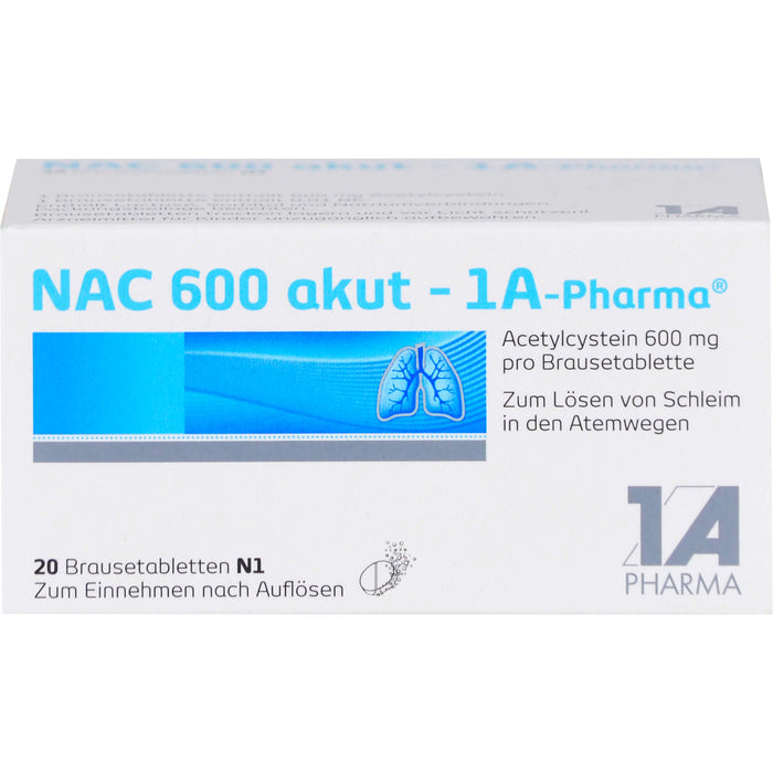 NAC 600 akut - 1A-Pharma Brausetabletten zum Lösen von Schleim, 20 St. Tabletten