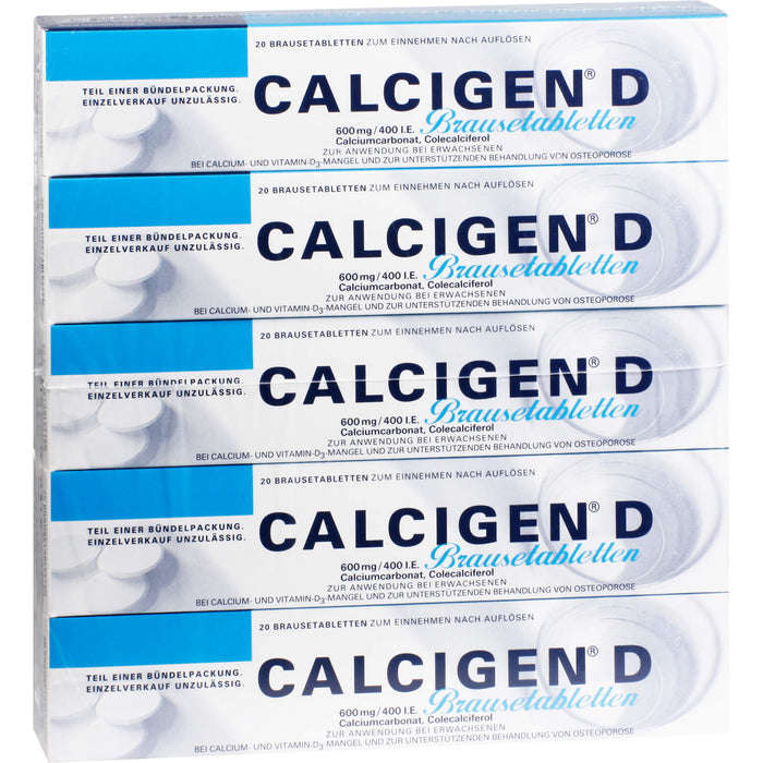 Calcigen D 600 mg/400 I.E. Brausetabletten bei gleichzeitigem Calcium- und Vitamin D-Mangel, 100 St. Brausetabletten