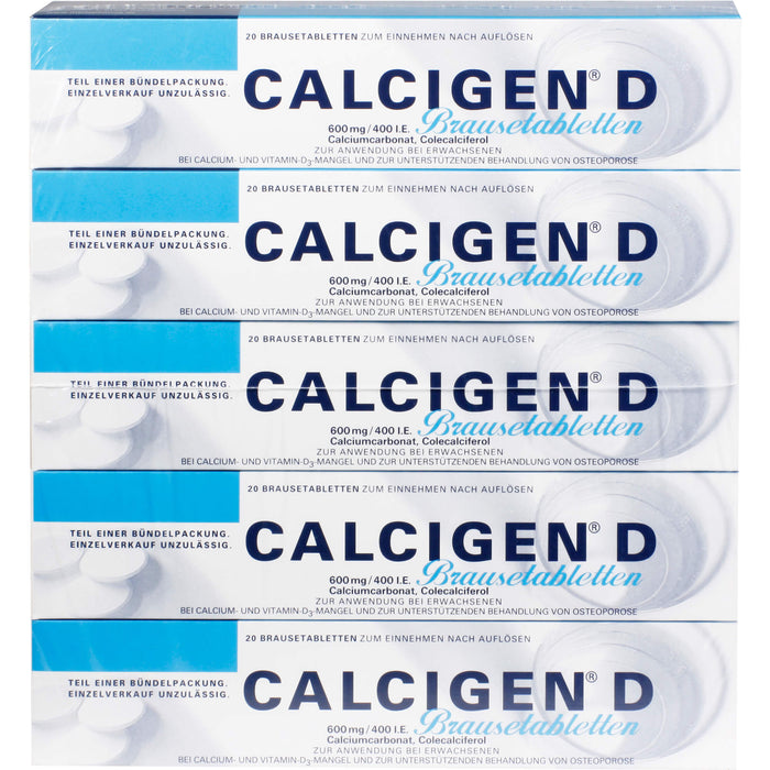 Calcigen D 600 mg/400 I.E. Brausetabletten bei gleichzeitigem Calcium- und Vitamin D-Mangel, 100 St. Brausetabletten