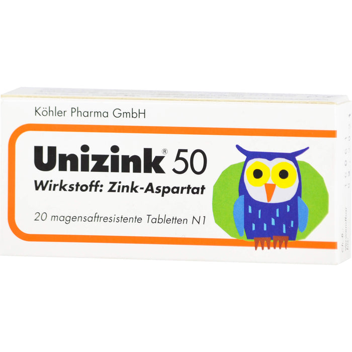 Unizink 50 mg magensaftresistente Tabletten, 20 St. Tabletten