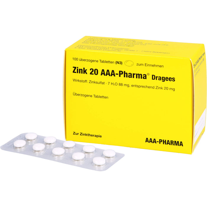 Zink 20 AAA-Pharma Dragees zur Zinktherapie, 100 pcs. Tablets