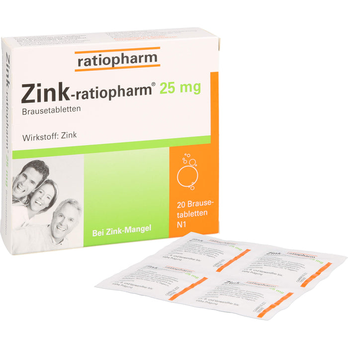 Zink-ratiopharm 25 mg Brausetabletten bei Zink-Mangel, 20 pcs. Tablets