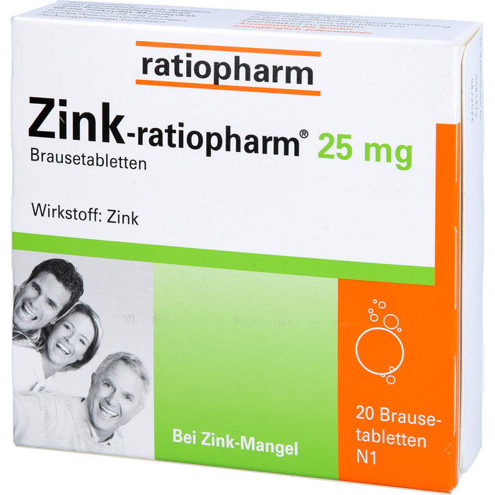 Zink-ratiopharm 25 mg Brausetabletten bei Zink-Mangel, 20 pcs. Tablets