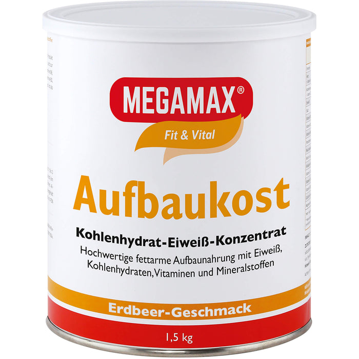 MEGAMAX Fit & Vital Aufbaukost Kohlenhydrat-Eiweiß-Konzentrat Erdbeer-Geschmack, 1500 g Powder