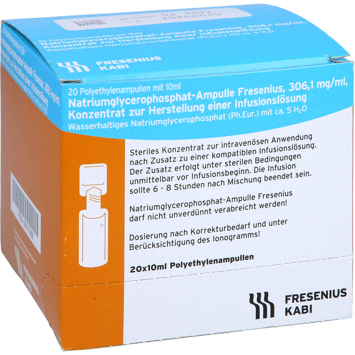 Natriumglycerophosphat-Ampulle Fresenius, 306,1 mg/ml, Konzentrat zur Herstellung einer Infusionslösung, 10 ml, 20X10 ml IFK