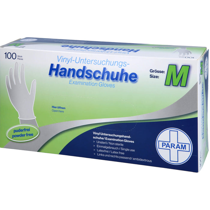 PARAM Einmal Handschuhe Vinyl puderfrei M, 100 pc Gants