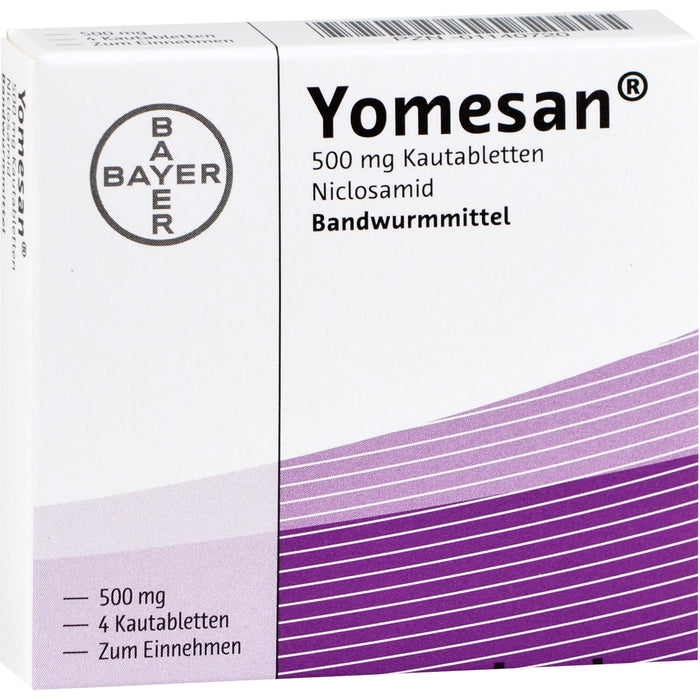 Yomesan 500 mg Kautabletten Niclosamid Bandwurmmittel, 4 pcs. Tablets