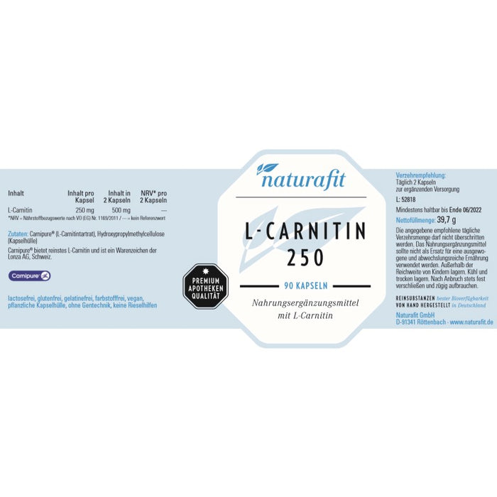 naturafit L-Carnitin 250 Kapseln, 90 pc Capsules