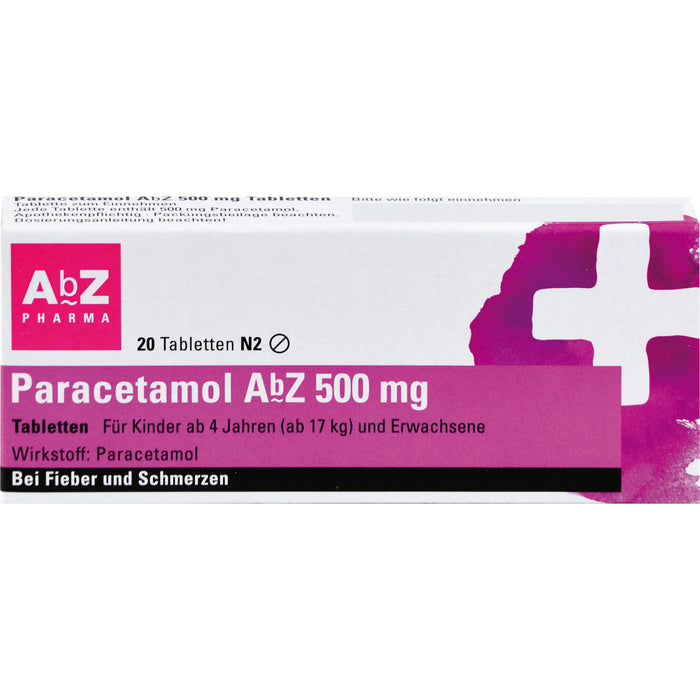 Paracetamol AbZ 500 mg Tabletten bei Fieber und Schmerzen, 20 pc Tablettes