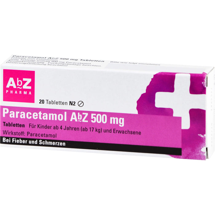 Paracetamol AbZ 500 mg Tabletten bei Fieber und Schmerzen, 20 pc Tablettes