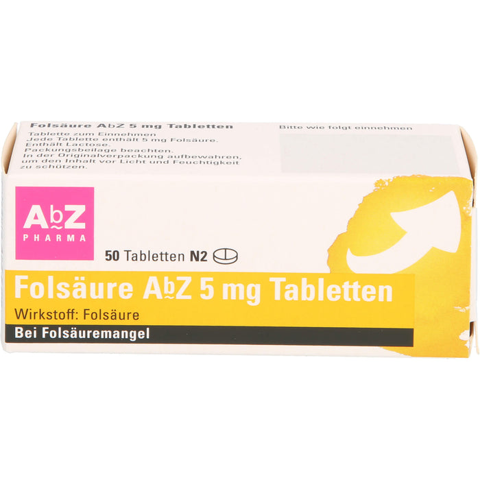 Folsäure AbZ 5 mg Tabletten bei Folsäuremangel, 50 pc Tablettes