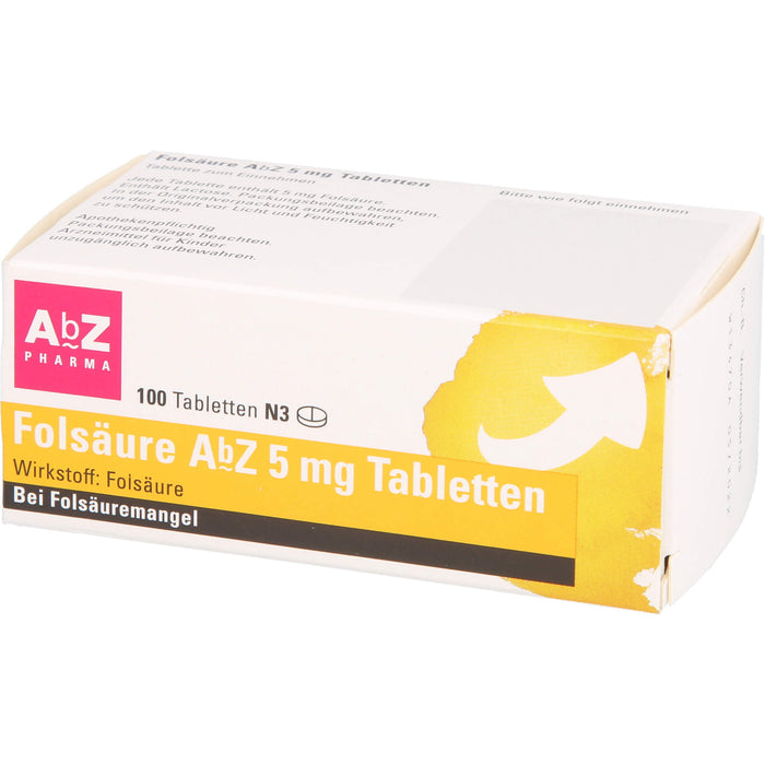 Folsäure AbZ 5 mg Tabletten bei Folsäuremangel, 100 pcs. Tablets