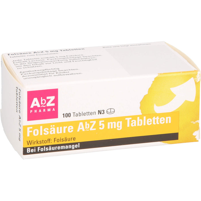 Folsäure AbZ 5 mg Tabletten bei Folsäuremangel, 100 pcs. Tablets