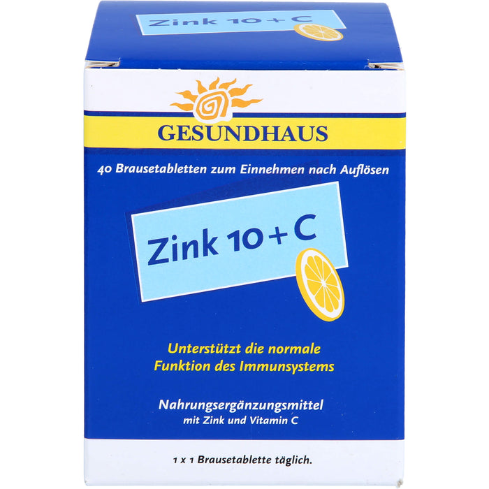 GESUNDHAUS Zink 10 + C Brausetabletten, 40 pc Tablettes