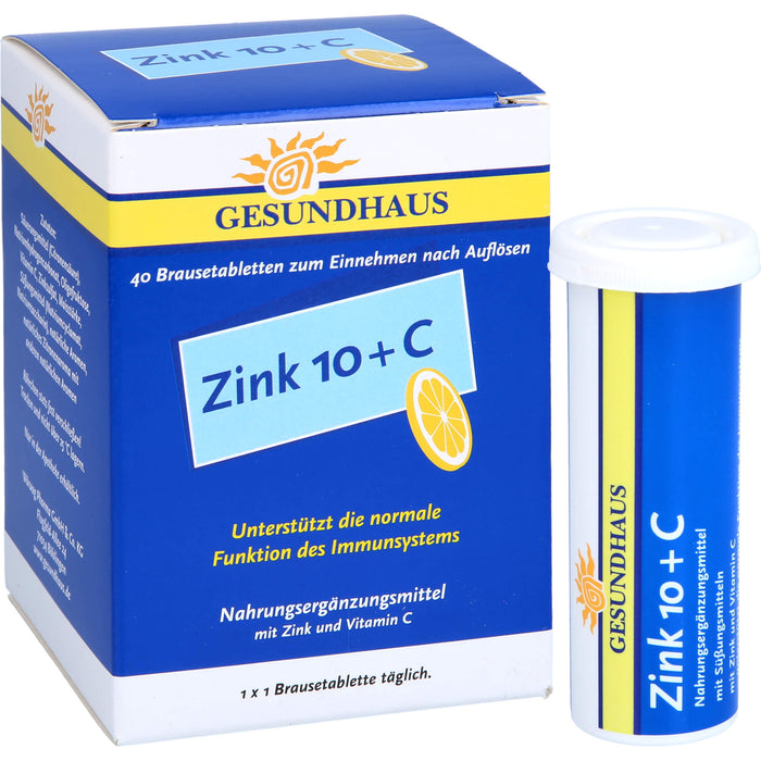 GESUNDHAUS Zink 10 + C Brausetabletten, 40 pc Tablettes