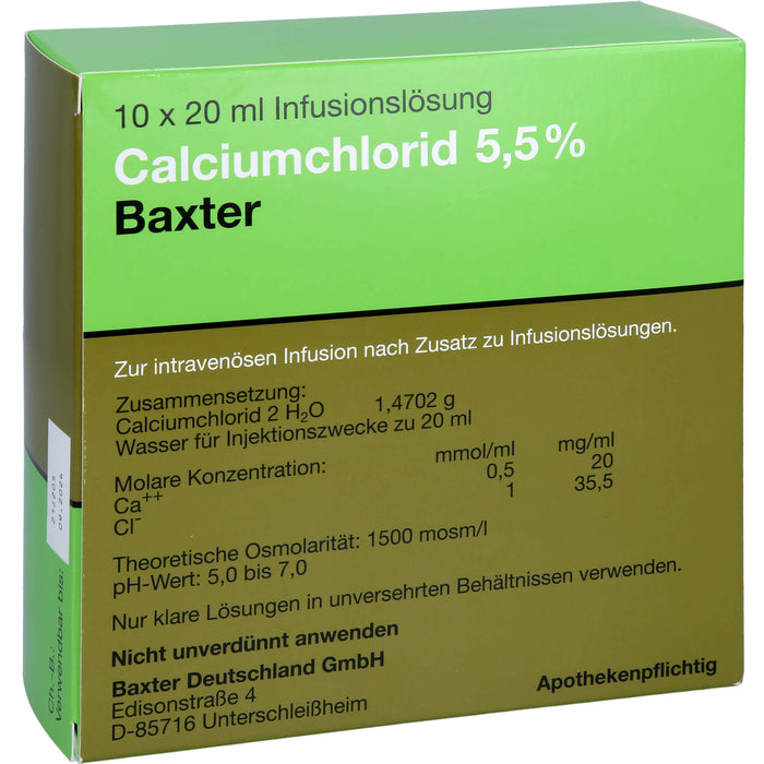 Calciumchlorid 5,5 % Baxter, Infusionslösung, 10X20 ml AMP