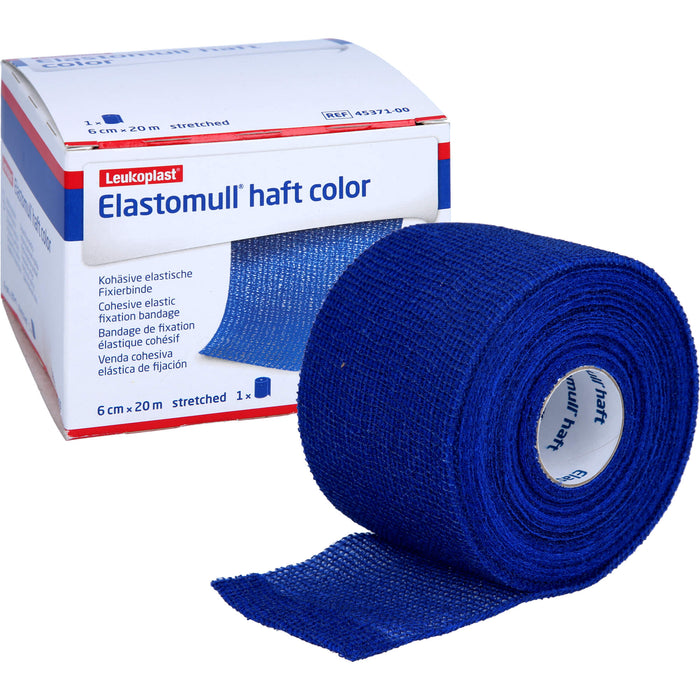 Elastomull haft color 6 cm x 20 m blaue kohäsive elastische Fixierbinde, 1 pcs. Bandage