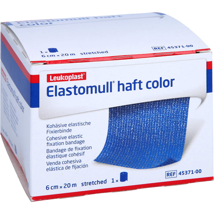 Elastomull haft color 6 cm x 20 m blaue kohäsive elastische Fixierbinde, 1 pcs. Bandage