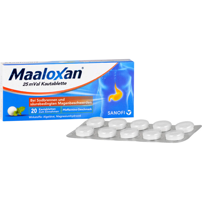 Maaloxan 25 mVal bei Sodbrennen Kautabletten Pfefferminz-Geschmack, 20 St. Tabletten