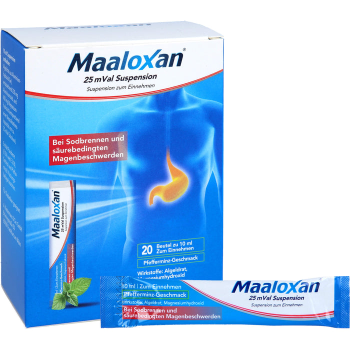 Maaloxan 25 mVal Suspension Pfefferminz bei Sodbrennen, 20 pcs. Sachets