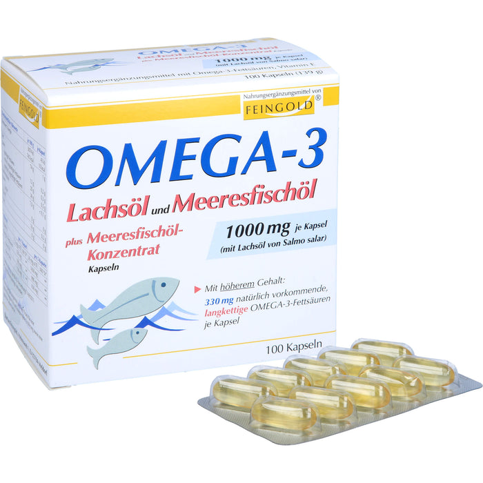 FEINGOLD Omega-3 Lachsöl und Meeresfischöl Kapseln, 100 pc Capsules