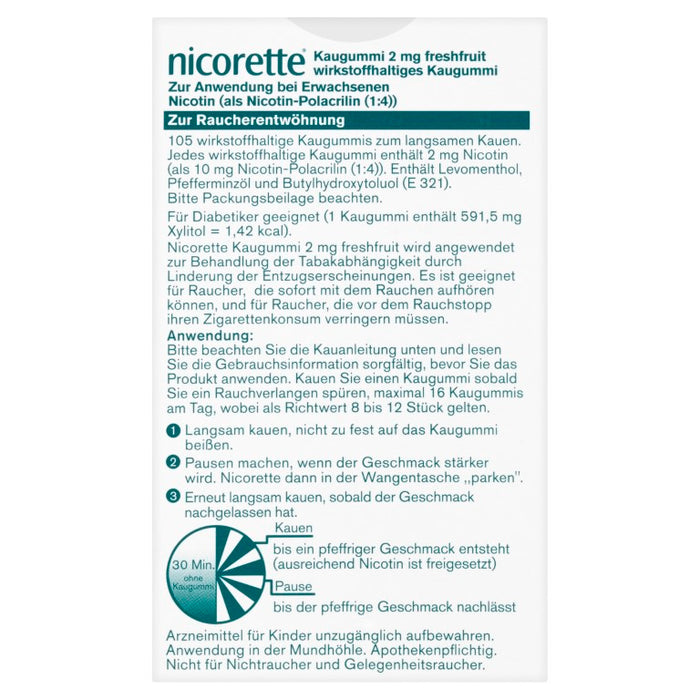 nicorette Kaugummi 2 mg Nicotin zuckerfrei freshfruit, 105 pc Gomme à mâcher