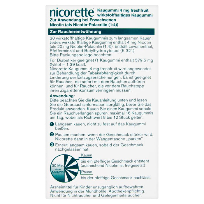 nicorette 4 mg freshfruit Kaugummi, 30 pc Gomme à mâcher