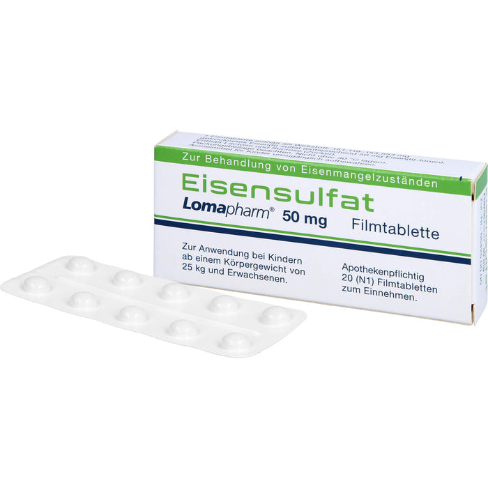 Eisensulfat Lomapharm 50 mg, Filmtablette, 20 pcs. Tablets