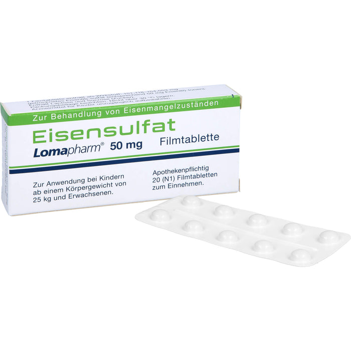 Eisensulfat Lomapharm 50 mg, Filmtablette, 20 pcs. Tablets