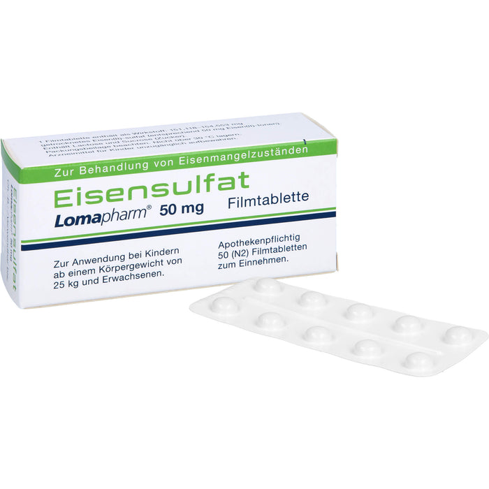 Eisensulfat Lomapharm 50 mg, Filmtablette, 50 pcs. Tablets