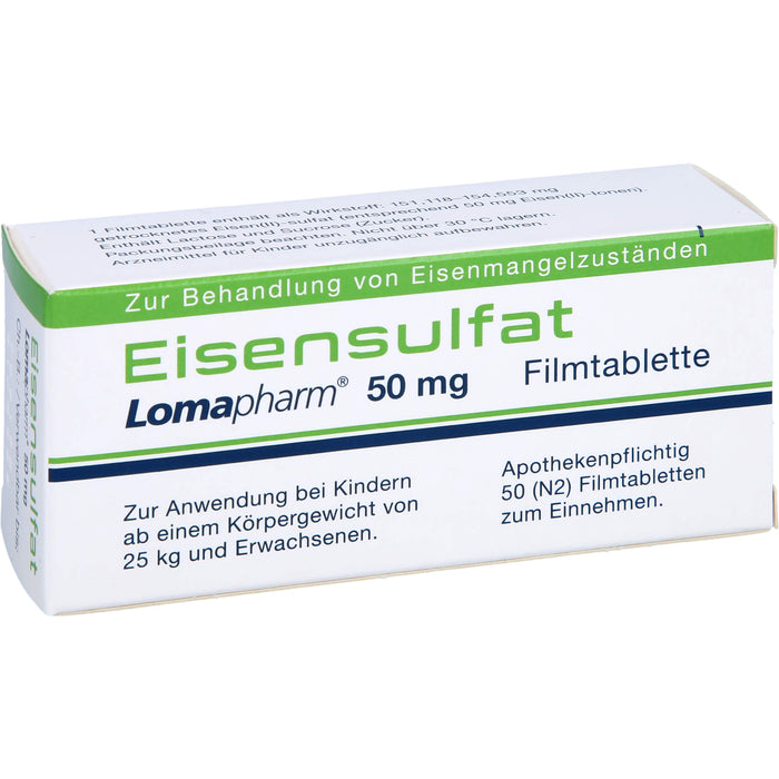 Eisensulfat Lomapharm 50 mg, Filmtablette, 50 pcs. Tablets