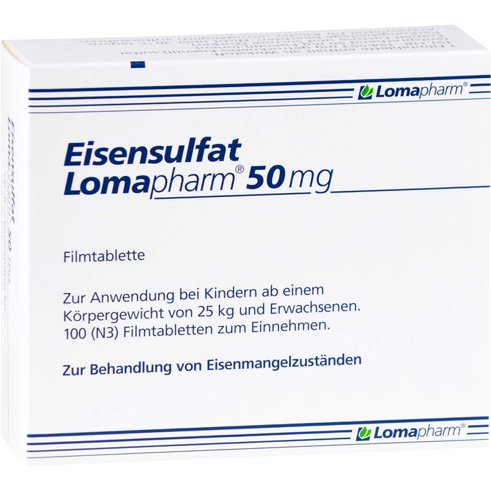 Eisensulfat Lomapharm 50 mg Filmtabletten bei Eisenmangelzuständen, 100 pcs. Tablets