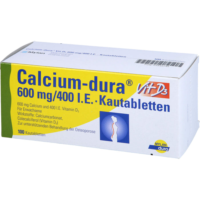 Calcium-dura Vit D3 600 mg/400 I.E. Kautabletten, 100 pcs. Tablets