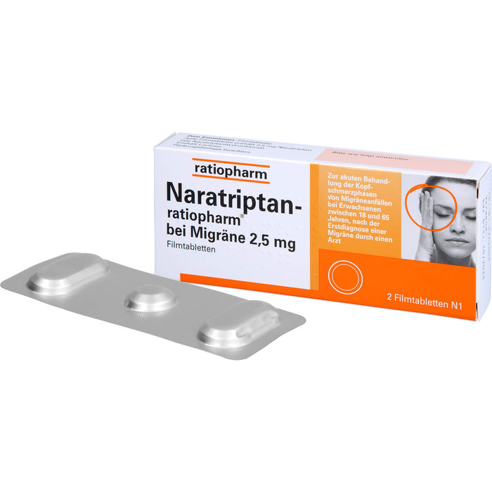 Naratriptan-ratiopharm bei Migräne 2,5 mg Filmtabletten, 2 pc Tablettes