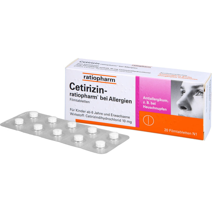 Cetirizin-ratiopharm 10 mg bei Allergien Filmtabletten, 20 pcs. Tablets