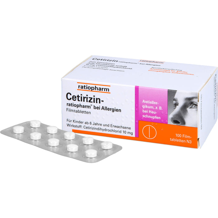 Cetirizin-ratiopharm 10 mg Filmtabletten bei Allergien, 100 pcs. Tablets