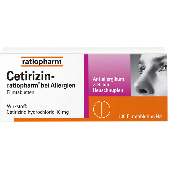 Cetirizin-ratiopharm 10 mg Filmtabletten bei Allergien, 100 pcs. Tablets