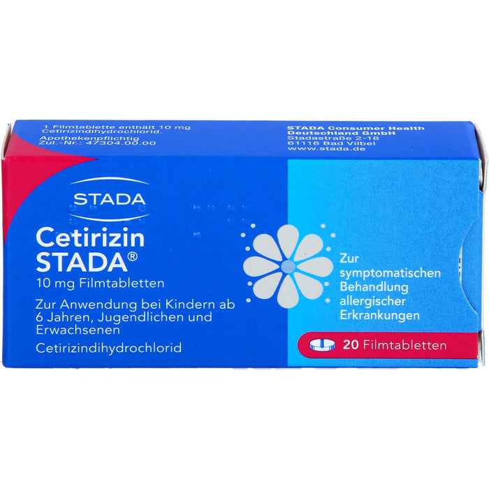 Cetirizin STADA 10 mg Filmtabletten zur symptomatischen Behandlung allergischer Erkrankungen, 20 pcs. Tablets