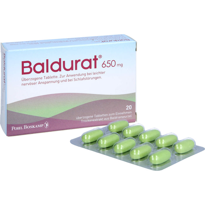 Baldurat 650 mg Tabletten bei leichter nervöser Anspannung und bei Schlafstörungen, 20 pc Tablettes