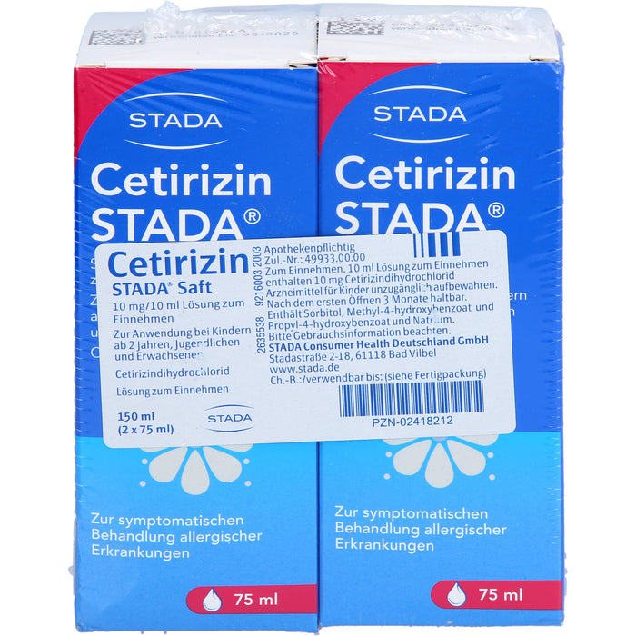 Cetirizin STADA Saft zur symptomatischen Behandlung allergischer Erkrankungen, 150 ml Solution