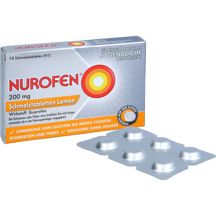 Nurofen Schmelztabletten Lemon bei Kopfschmerzen ab 6 Jahren 200mg, 12 pcs. Tablets