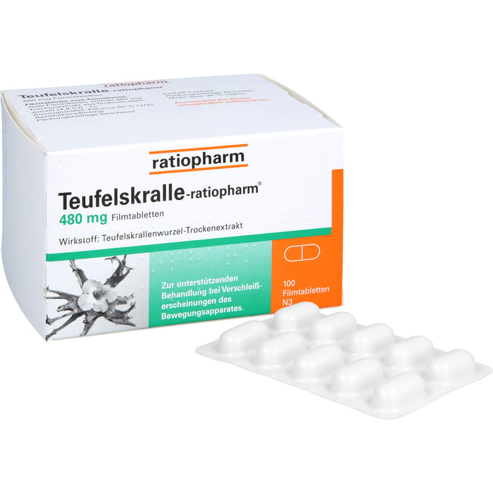 Teufelskralle-ratiopharm Filmtabletten bei Verschleißerscheinungen des Bewegungsapparates, 100 pcs. Tablets