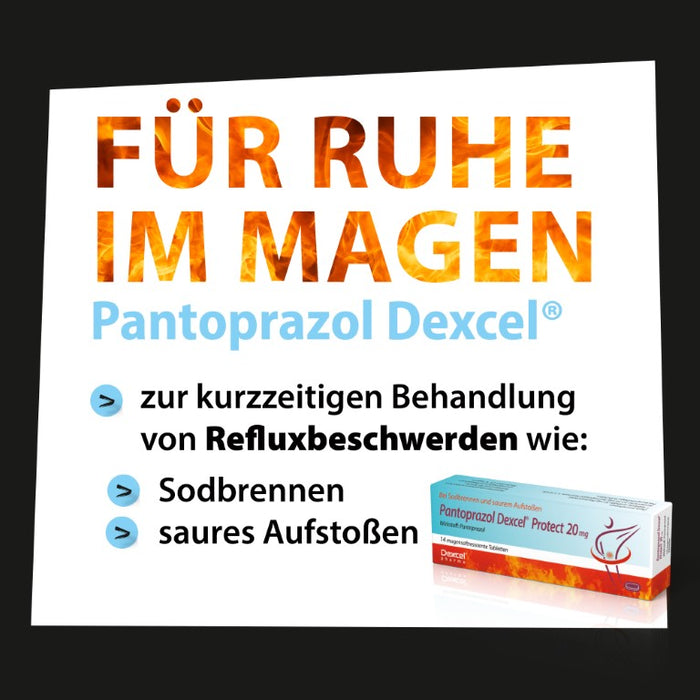 Pantoprazol Dexcel Protect 20 mg Tabletten bei Sodbrennen und saurem Aufstoßen, 14 pc Tablettes