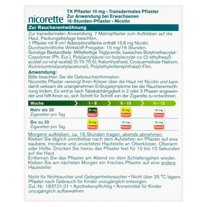 nicorette TX Pflaster 10 mg zur Raucherentwöhnung, 7 pc Pansement