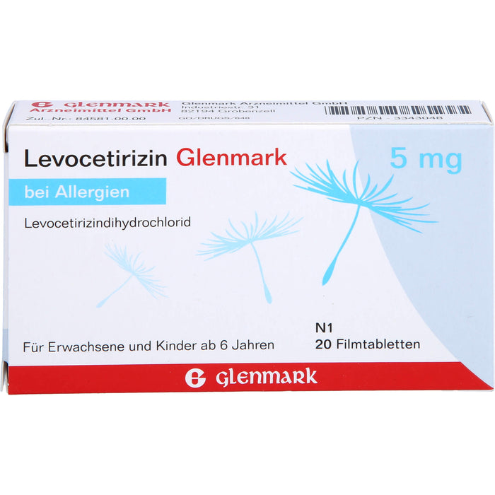 Levocetirizin Glenmark 5 mg Filmtabletten bei Allergien, 20 pc Tablettes